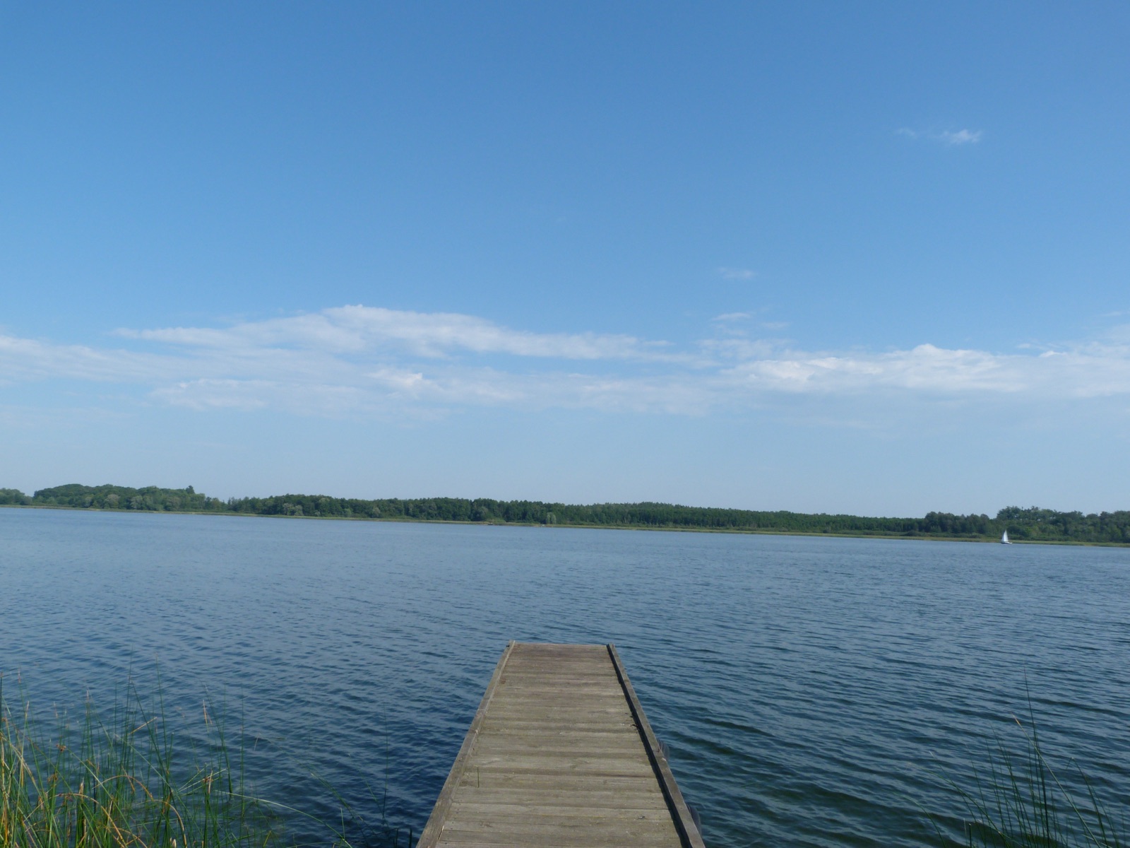 Wooden jetty on the shore in Kruszwin at Lake Soldin