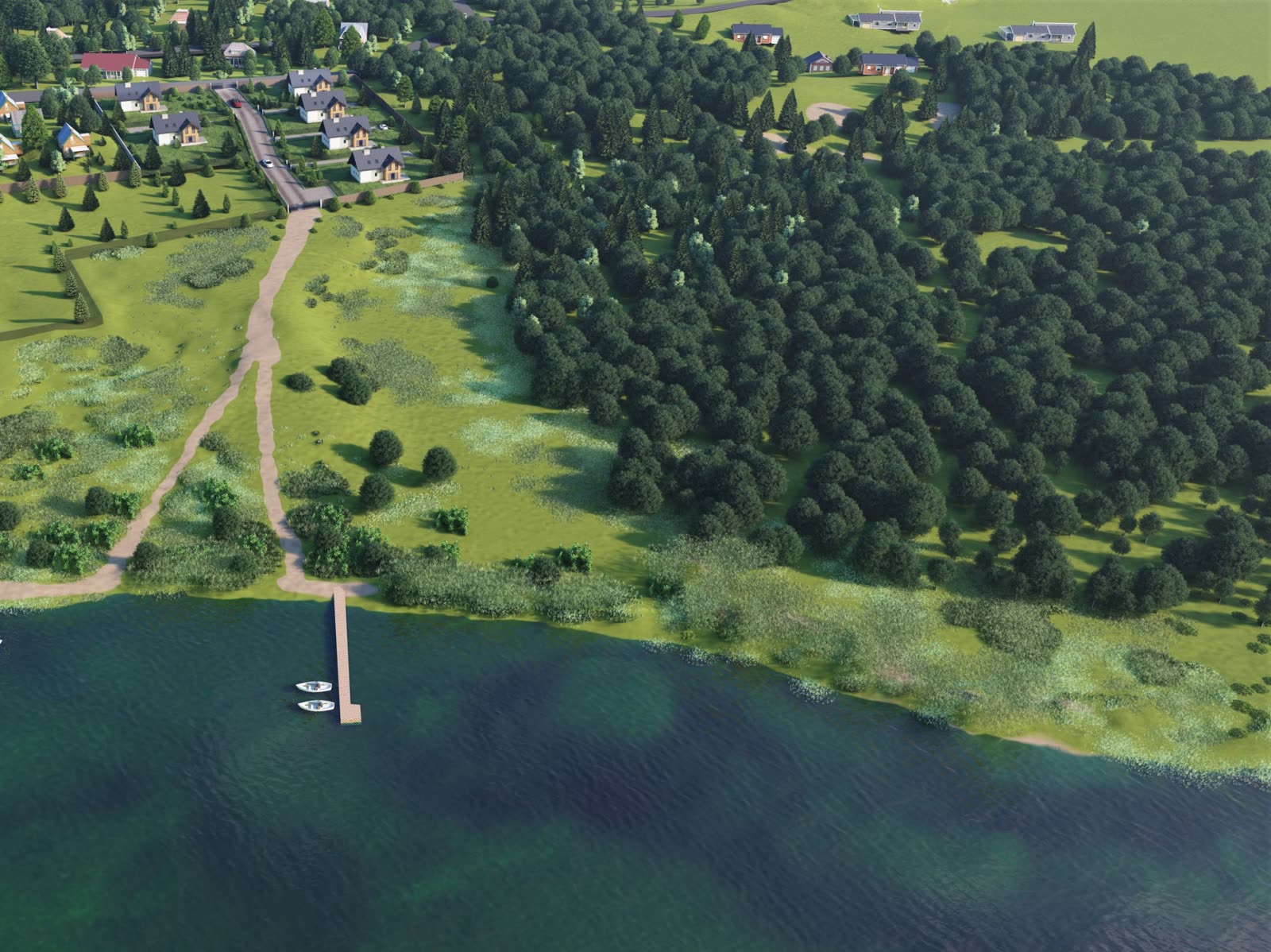 3D visualisation: aerial view of the planned development at Lake Soldin